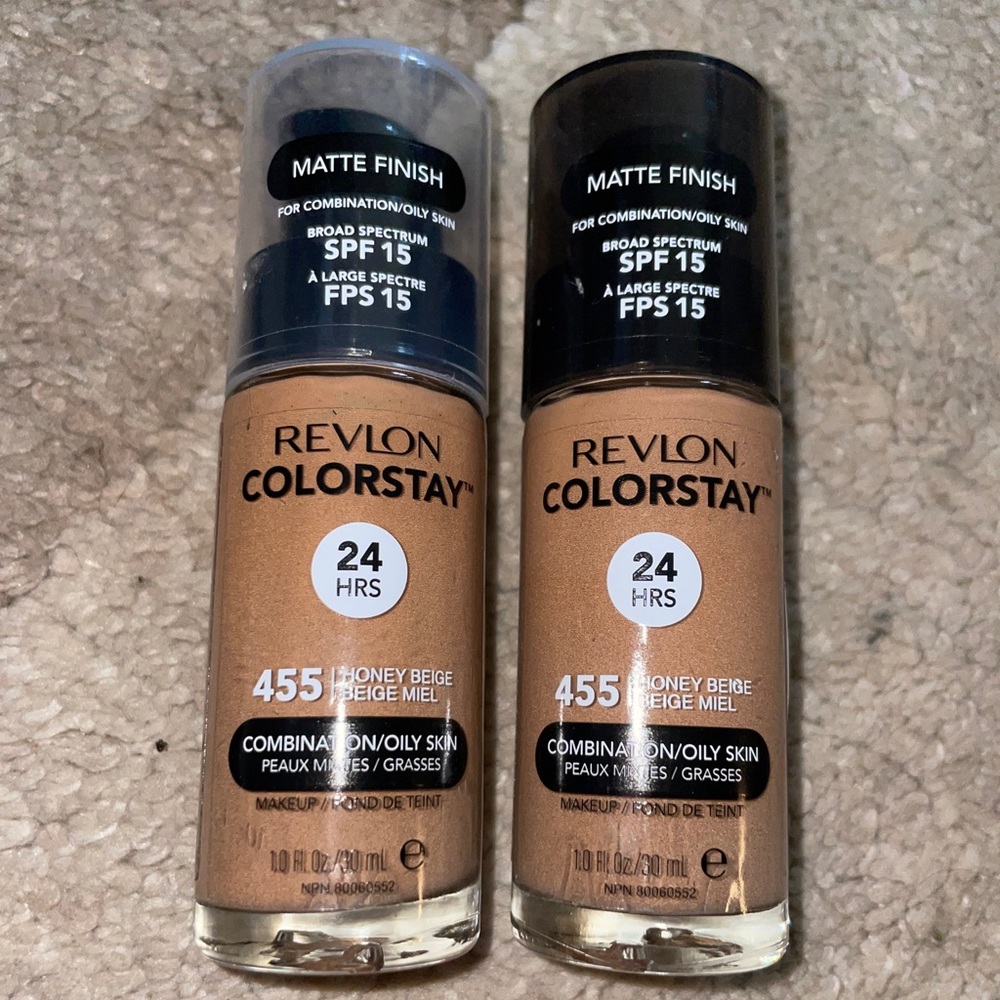 LOT OF 2 REVLON COLORSTAY FOUNDATION 455 HONEY BEIGE 1.0fl oz EACH